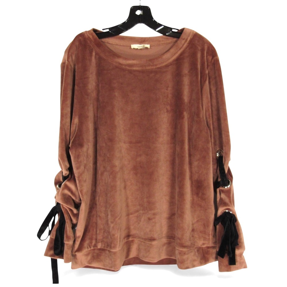 ENTRO Brown SOFT VELVET/VELOUR Grommet Suede Tie Sleeves BLOUSE/TOP Sz M